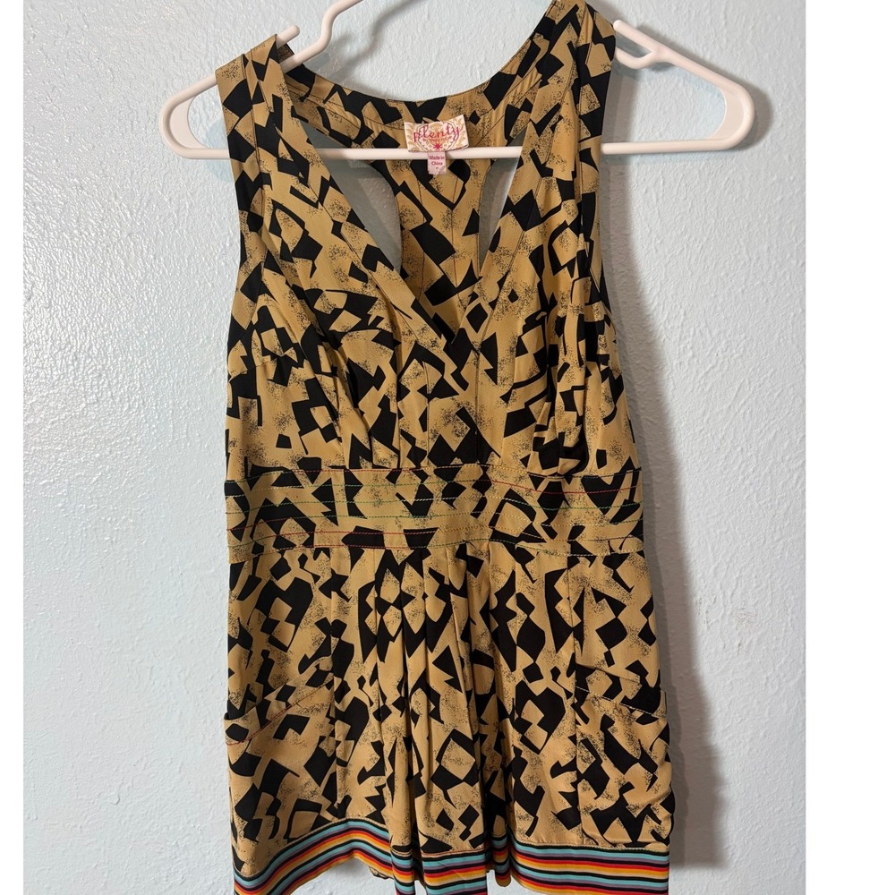 Plenty by Tracy Reese 100% Silk Geometric Print T-Back Tank Top Blouse 6 Artsy